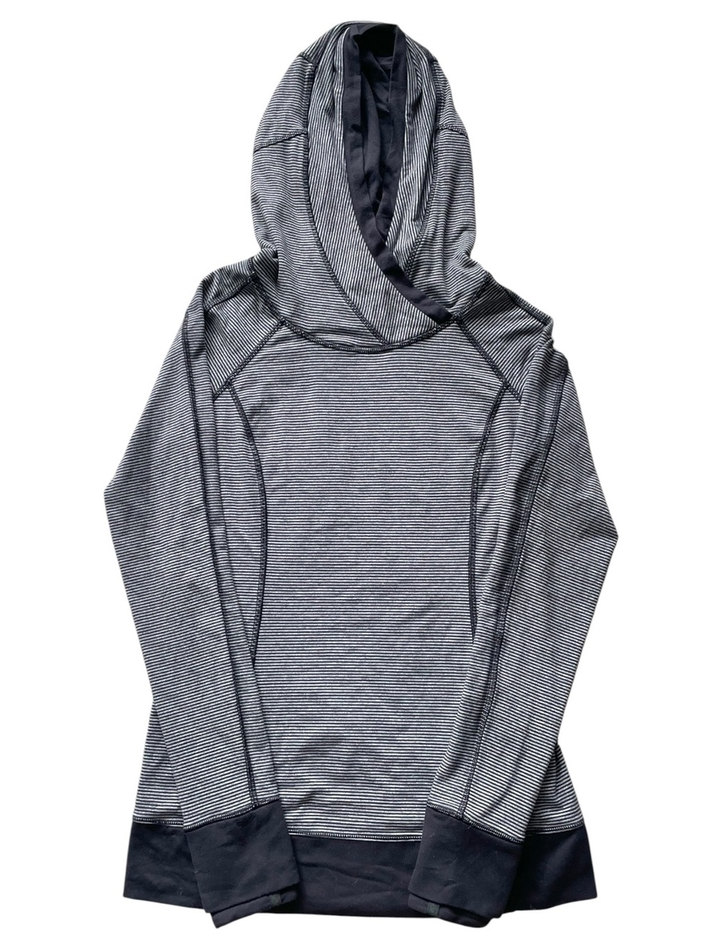 Lululemon Think Fast Hoodie Tonka Stripe Heathered Slate Black Women’s 6 EUC 98$